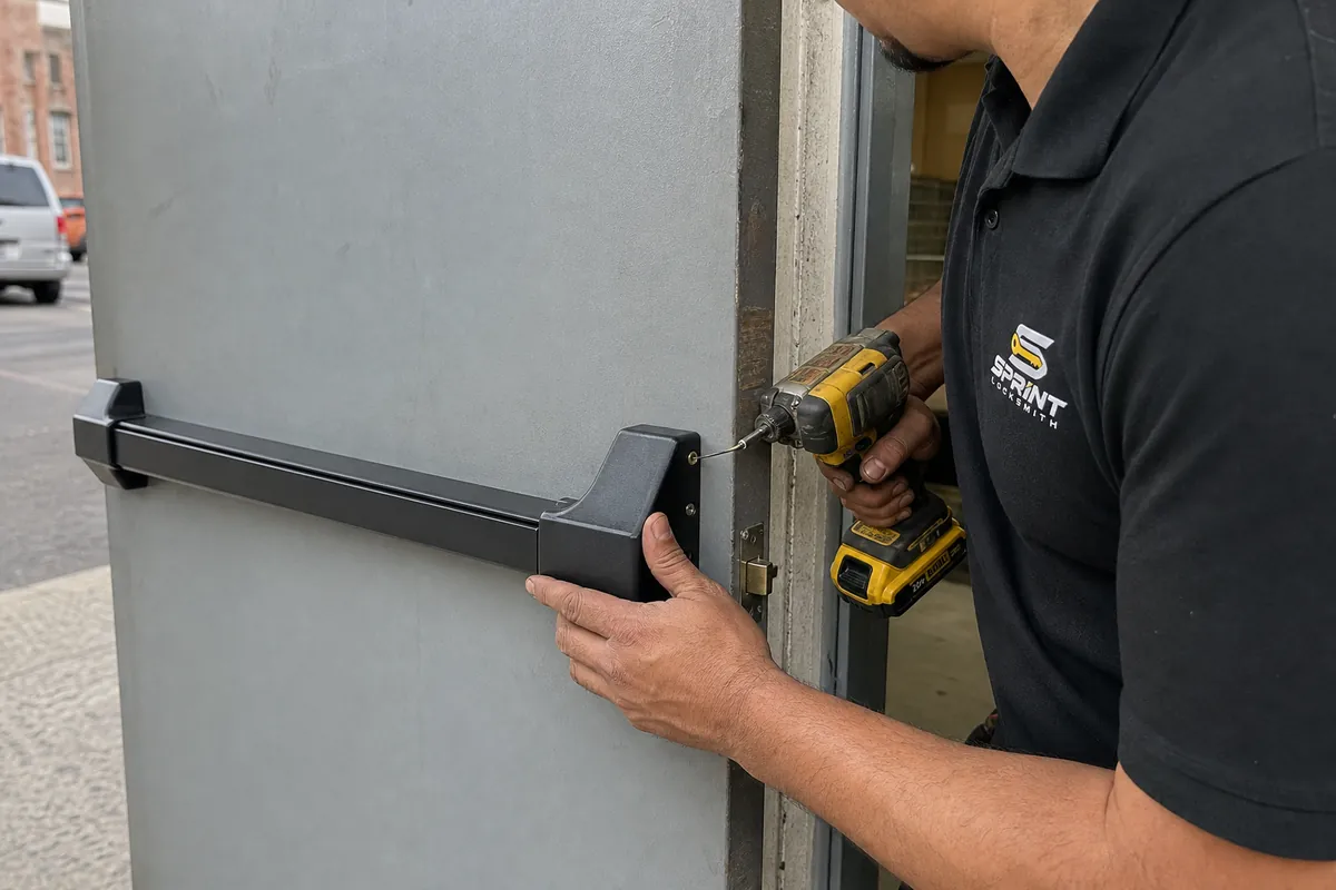 Panic bar on a business door