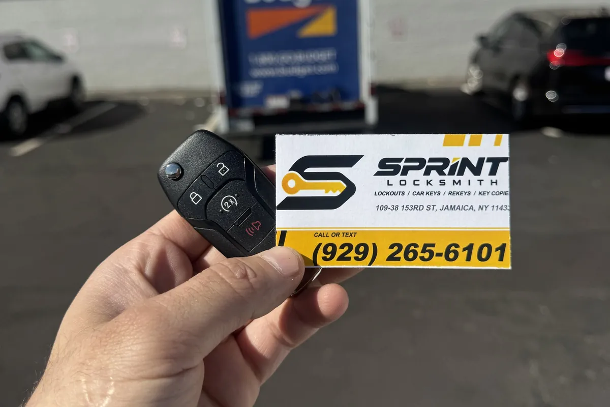 Car key fob with a Sprint Locksmith card